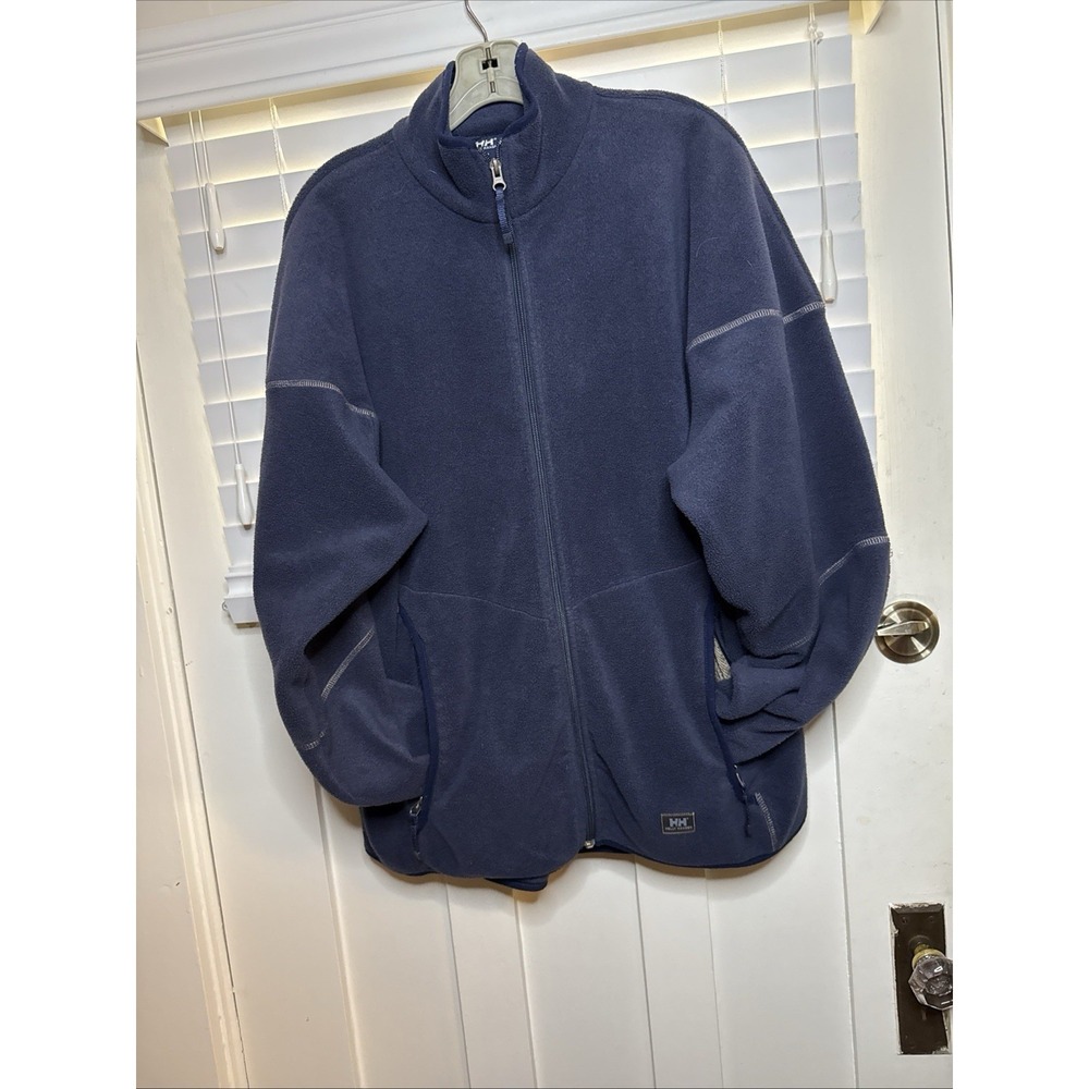 Helly Hansen Fleece Jacket Mens Lg Navy Full Zip Lined Pockets Logo.